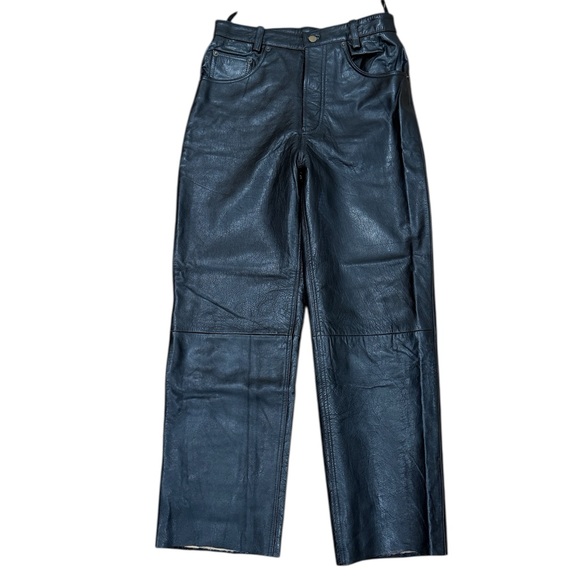 International Male Genuine Leather Biker Motorcycle Pants Sz 30 Black Button Fly